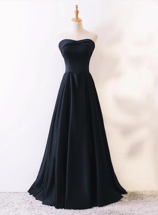 Simple Black Satin Long Party Dress, Simple Evening Dresses, Black Long Formal Dress Square Neckline Feminine