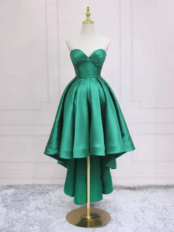 Simple Green Sweetheart Neck High Low Prom Dresses, High Low Green Homecoming Formal Evening Dresses Tunics Satin smooth