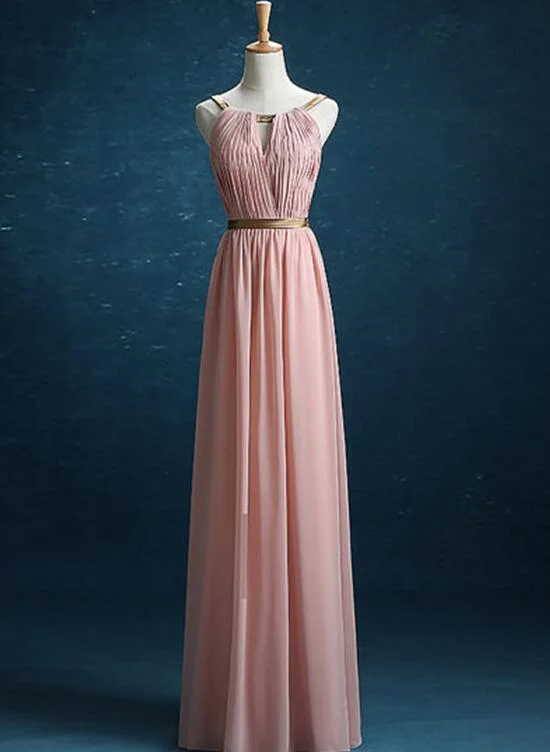 Simple Pretty New Style Pink Bridesmaid Dresses, Pleated Party Dresses Golden Belt Formal Gowns Tunics Modern contemporary