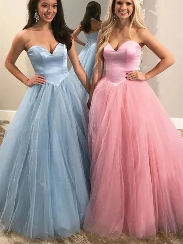 Sweetheart Blue/Pink Tulle Long Prom Dresses, Sweetheart Blue/Pink Tulle Long Formal Evening Dresses Chiffon Maxi Beach