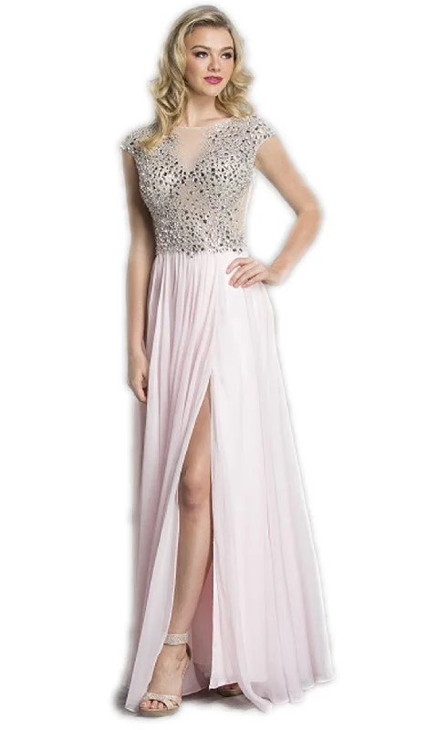 Trevi Collection - Crystal Embellished Evening Dress Tunics Satin smooth