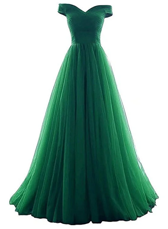 Tulle Off Shoulder Floor Length Party Dress , Long Prom Dress, Prom Dresses Tunics Chinos classic