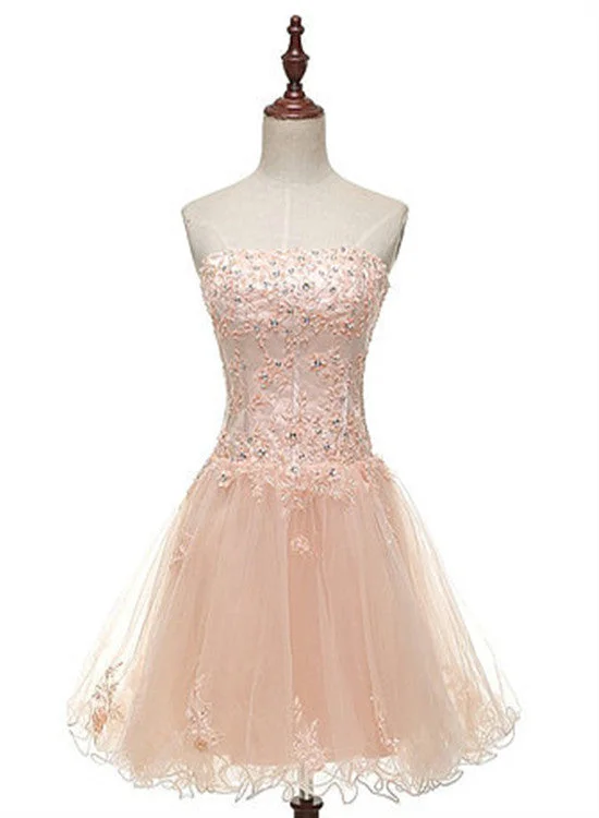 Tulle Pearl Pink Short Lace Applique Homecoming Dresses, Lovely Party Dress Tunics Vintage classic