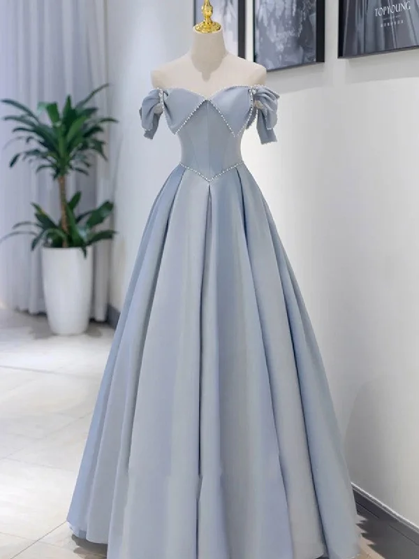 Unique Blue Satin Long Prom Dress, A line Blue Formal Graduation Party Dress Tunics Recommended stylist