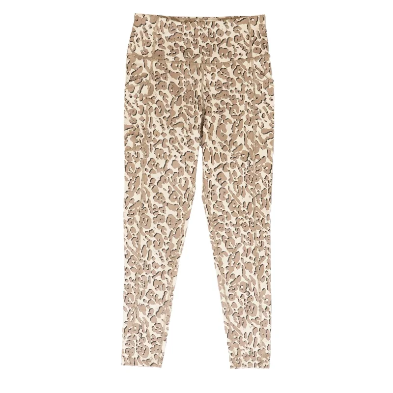 Beige Animal Print Leggings Trendy Foil Finish Leggings