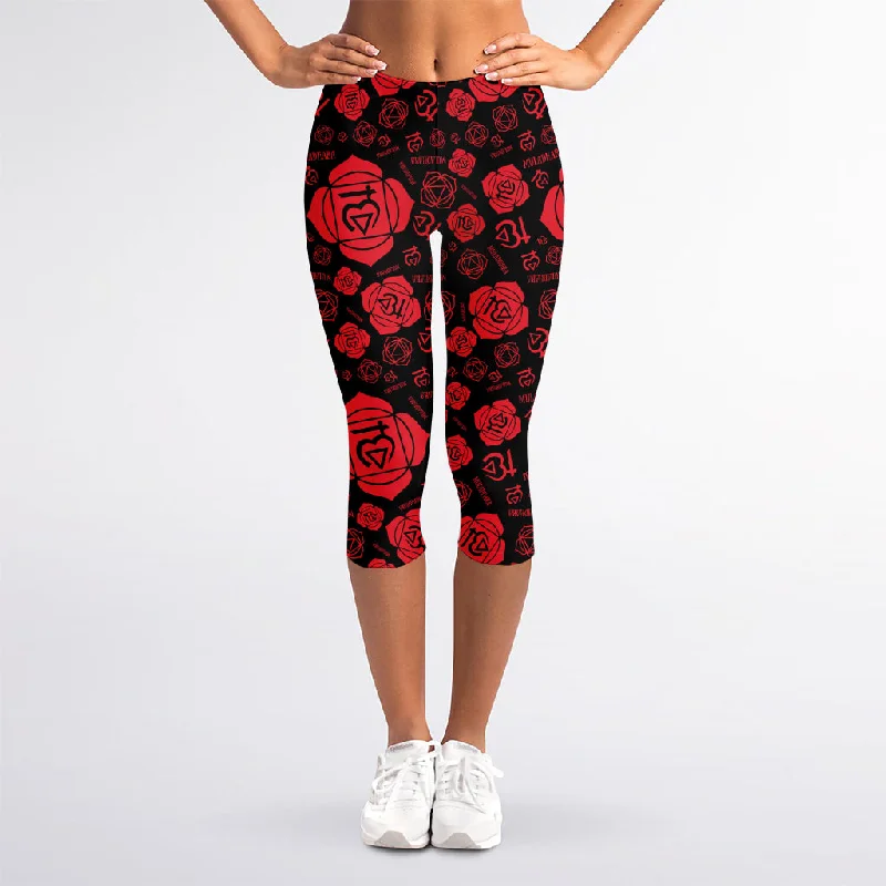 Muladhara Chakra Pattern Print Women's Capri Leggings Fashionable Solid Color Tights