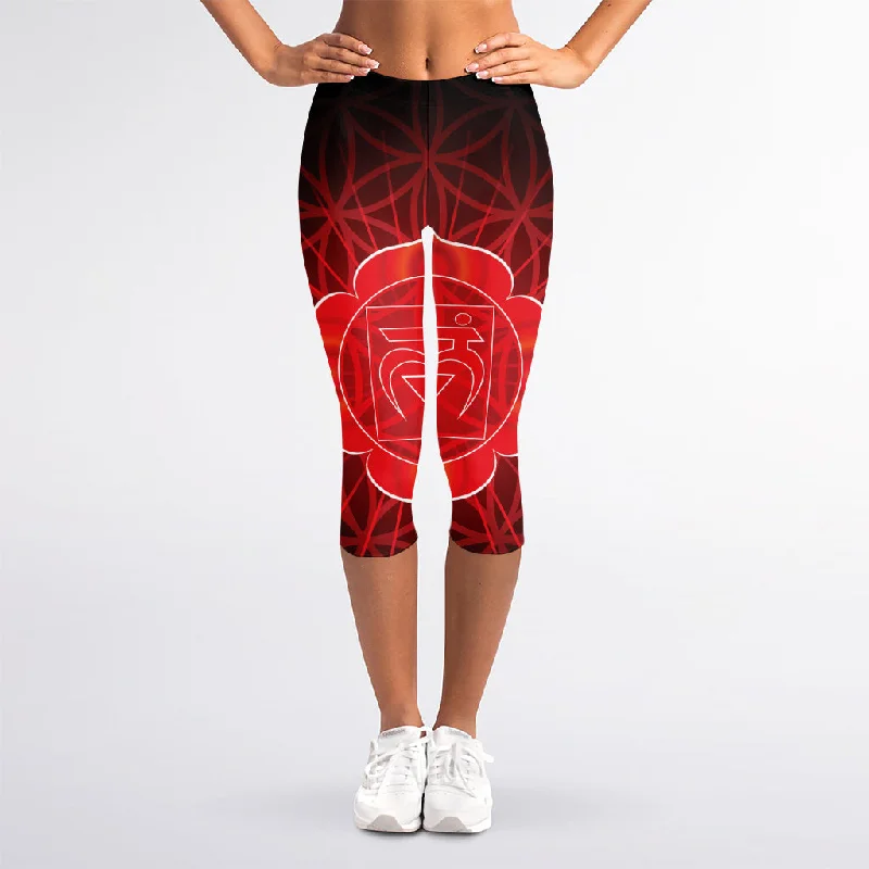 Muladhara Chakra Spiritual Print Women's Capri Leggings Elegant Animal Print Leggings