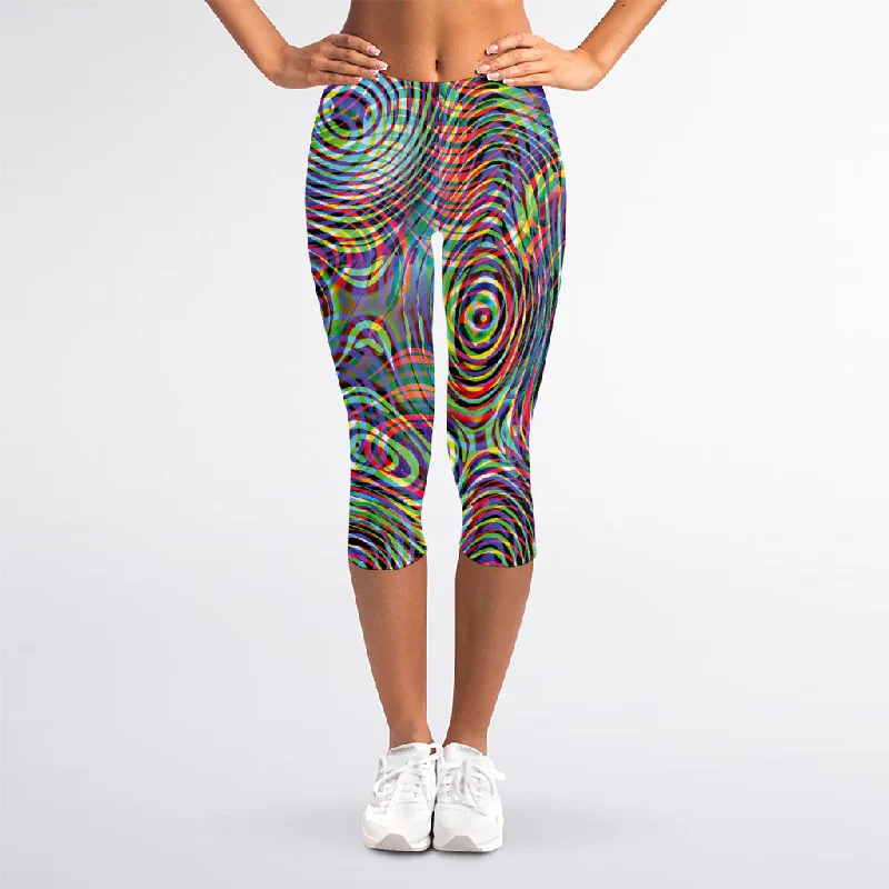 Multicolor Psychedelic Print Women's Capri Leggings Stylish Sweat-Proof Leggings