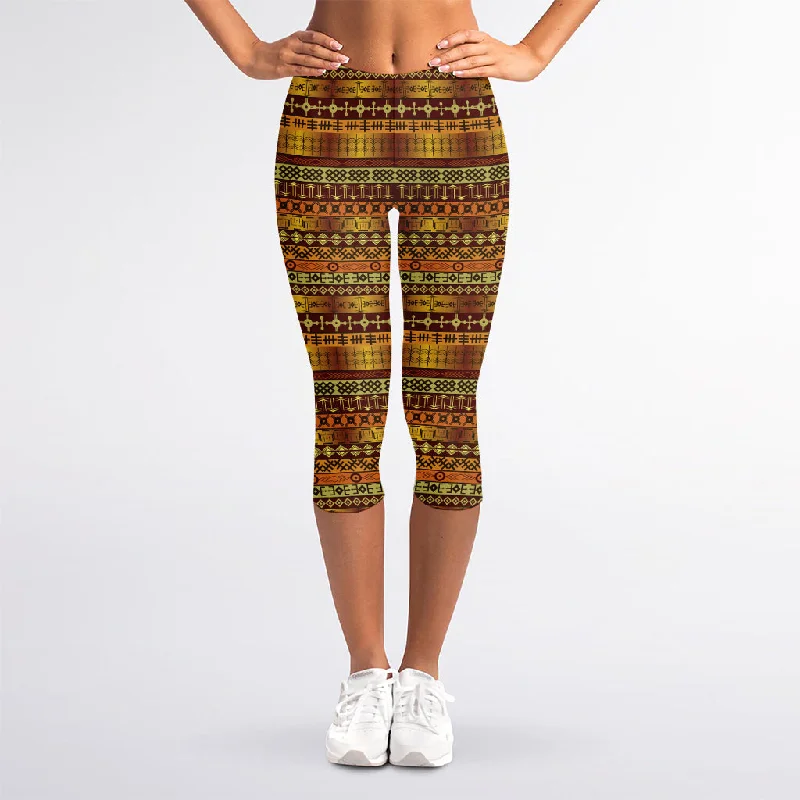 Native African Tribal Pattern Print Women's Capri Leggings Chic Smooth Fit Leggings