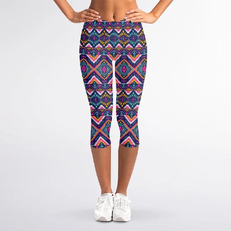 Native American Navajo Tribal Print Women's Capri Leggings Trendy Spandex Leggings