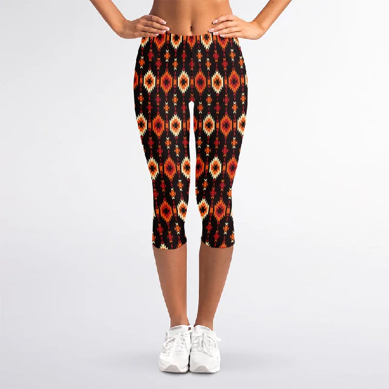 Native American Pattern Print Women's Capri Leggings Trendy Seamless Fit Leggings