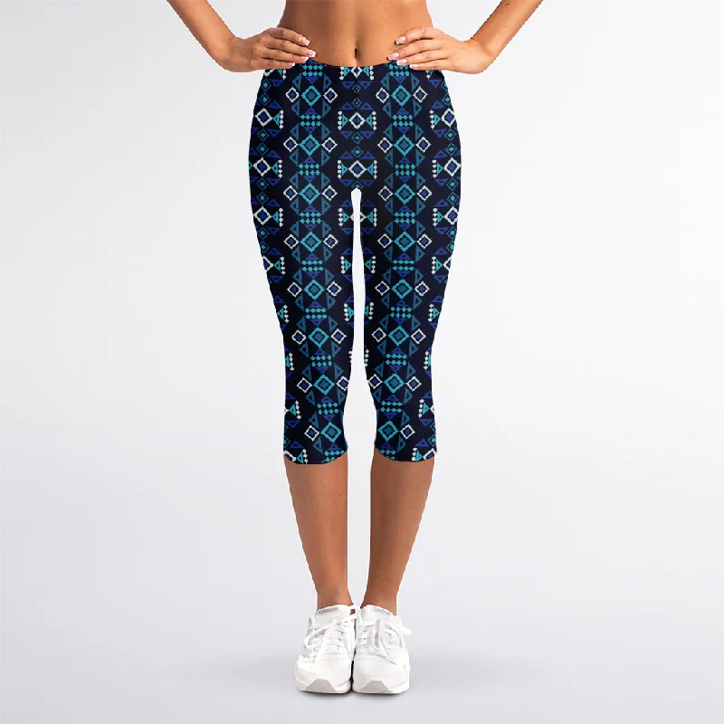 Native Ethnic Pattern Print Women's Capri Leggings Comfortable Yoga Tights Leggings