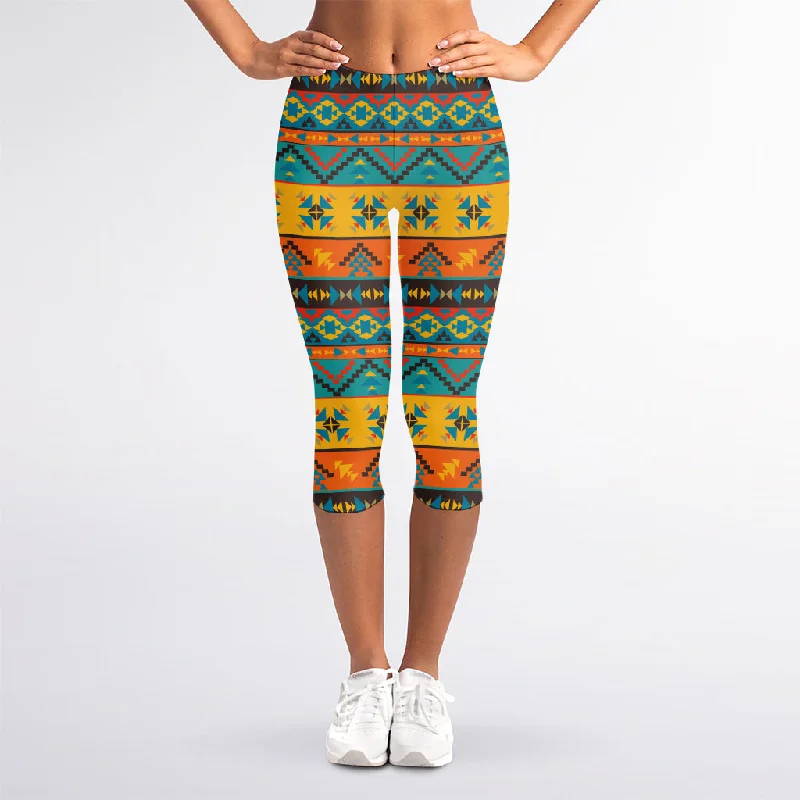 Native Indian Inspired Pattern Print Women's Capri Leggings Stylish Camo Print Leggings