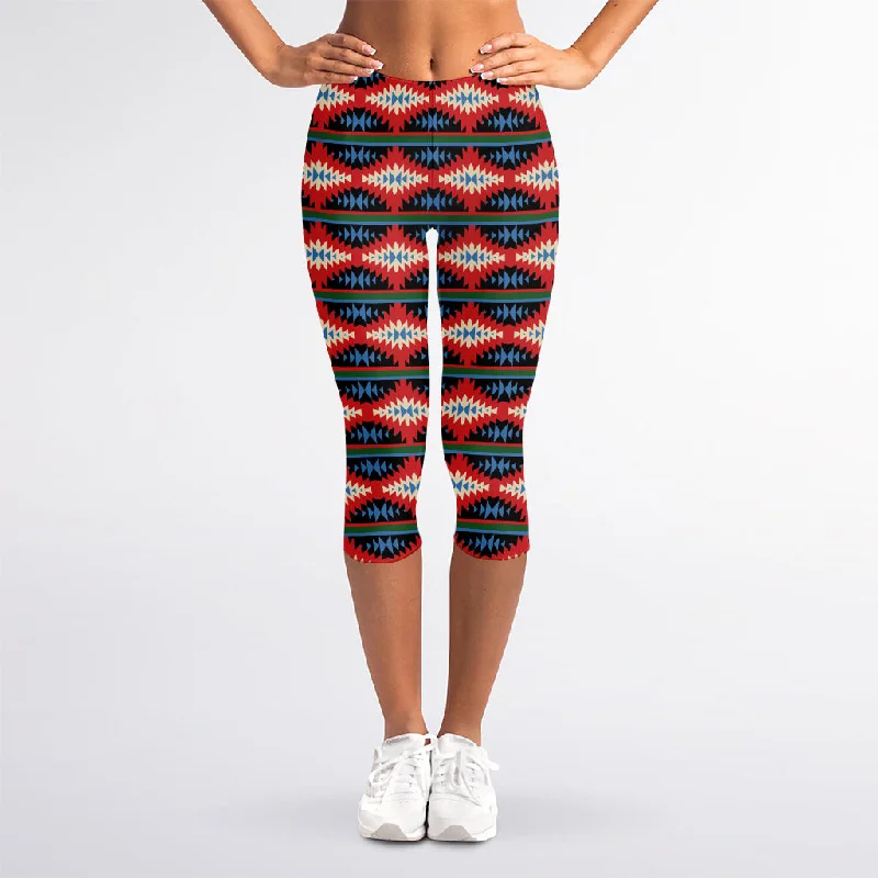 Native Navajo Pattern Print Women's Capri Leggings Stylish Patterned Active Leggings