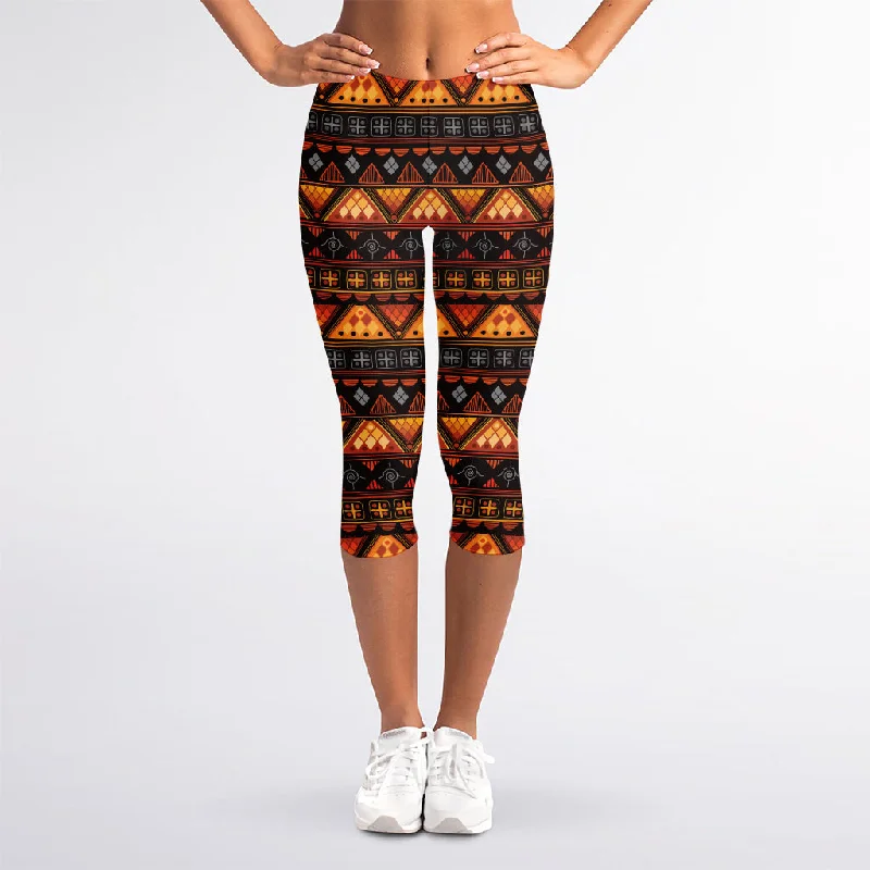 Native Tribal African Pattern Print Women's Capri Leggings Trendy Mesh Leggings