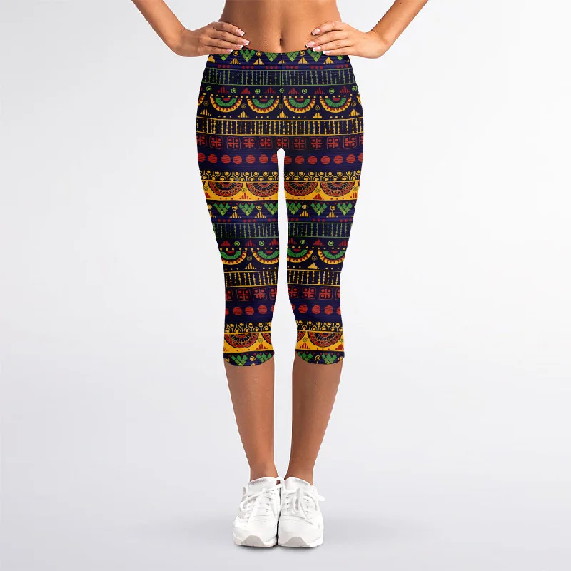 Native Tribal Indian Pattern Print Women's Capri Leggings Stylish Ankle-Length Leggings