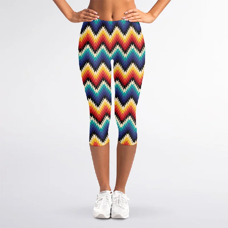 Native Tribal Inspired Pattern Print Women's Capri Leggings Stylish Lightweight Leggings