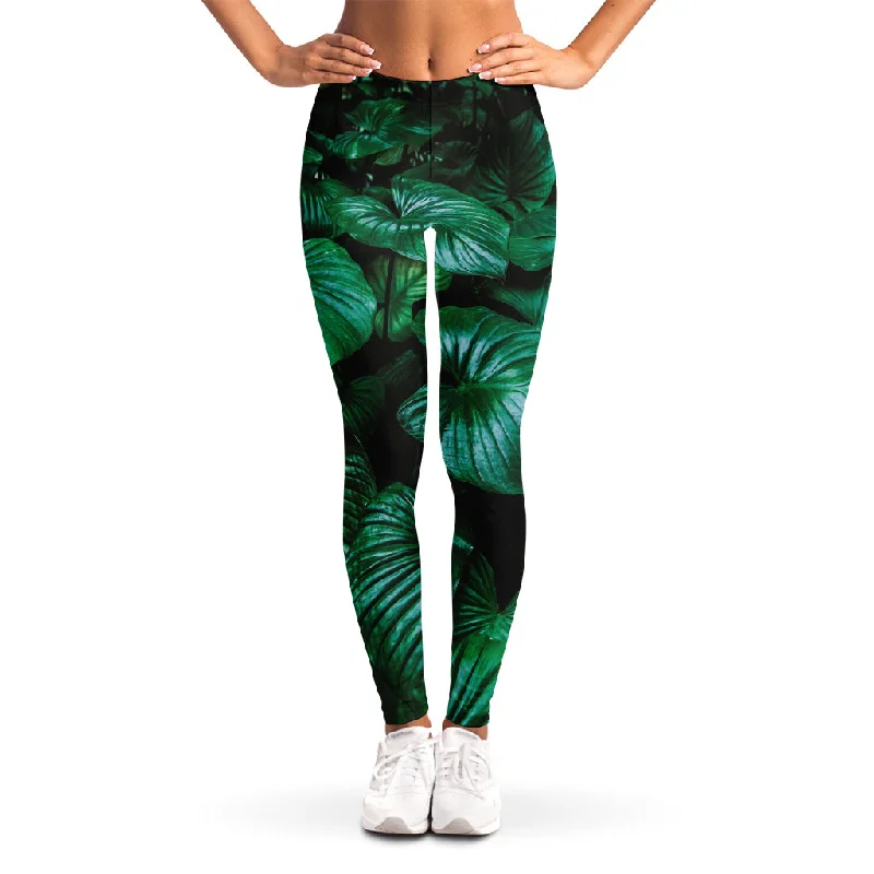 Natural Tropical Leaf Print Women's Leggings Stylish Everyday Leggings