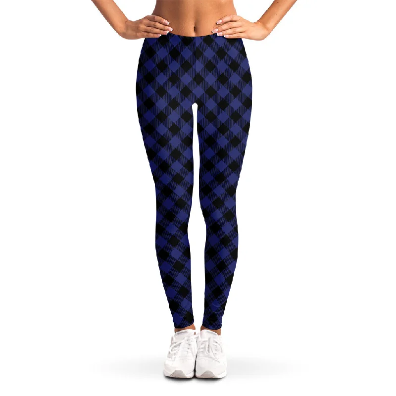 Navy And Black Buffalo Plaid Print Women's Leggings Stylish Stretch Pants Leggings