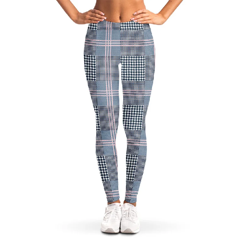 Navy And White Glen Plaid Print Women's Leggings Fashionable Smooth Fit Leggings