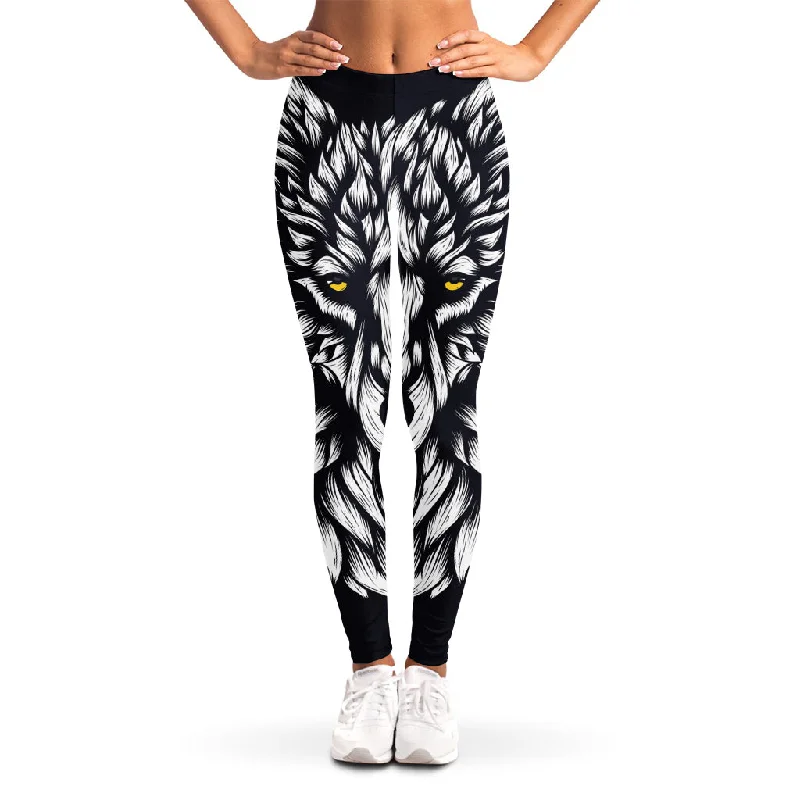 Navy And White Wolf Print Women's Leggings Cozy Workout Performance Leggings