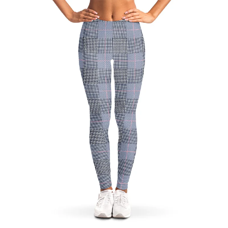 Navy Blue Prince of Wales Check Print Women's Leggings Trendy Polka Dot Leggings