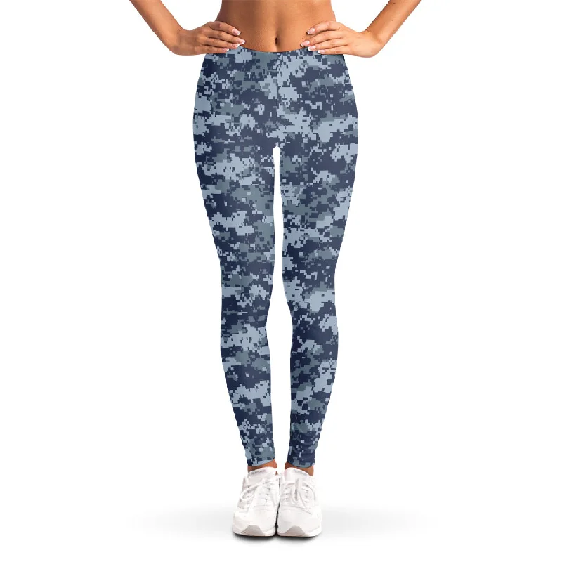 Navy Digital Camo Pattern Print Women's Leggings Cozy Warmth Leggings