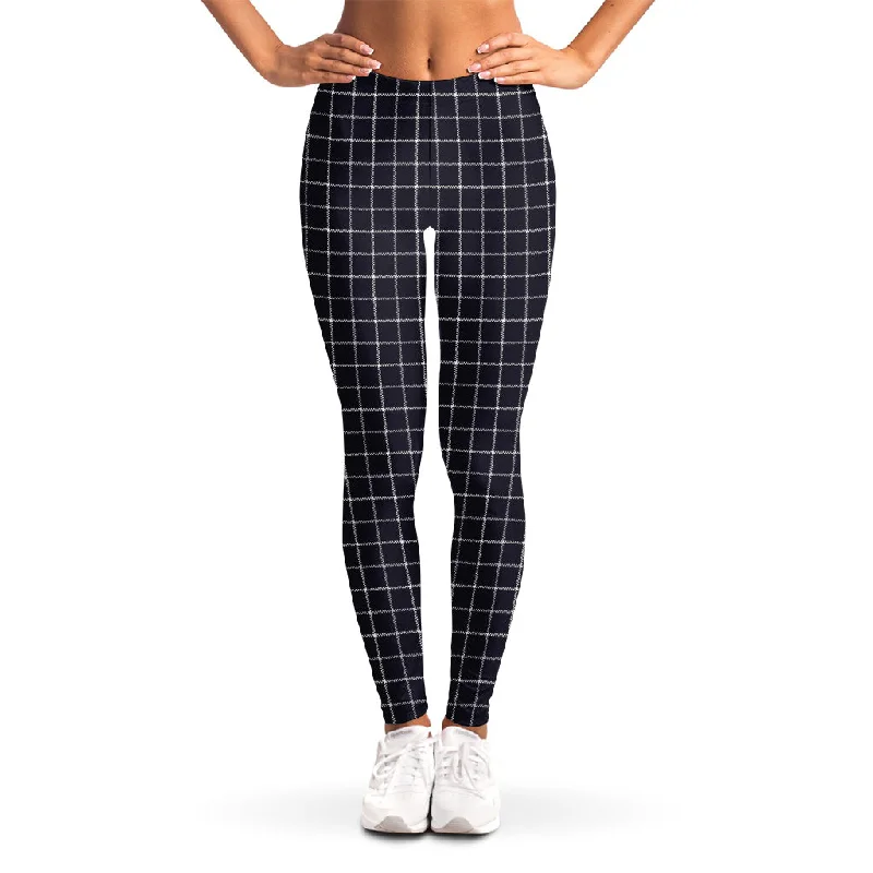 Navy Tattersall Pattern Print Women's Leggings Trendy Side-Pocket Leggings