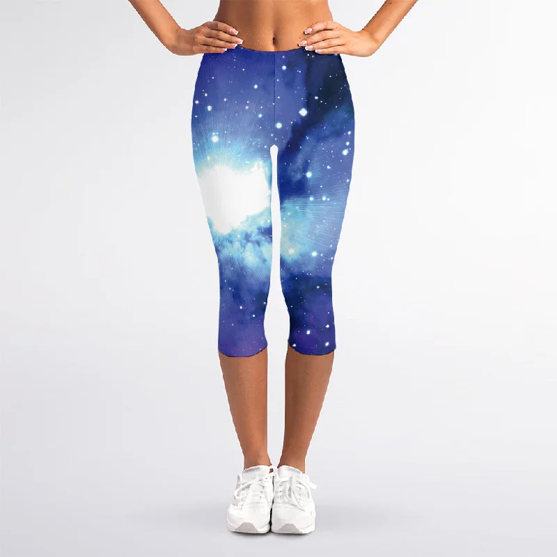 Nebula Space Print Women's Capri Leggings Comfortable Zip-Up Leggings