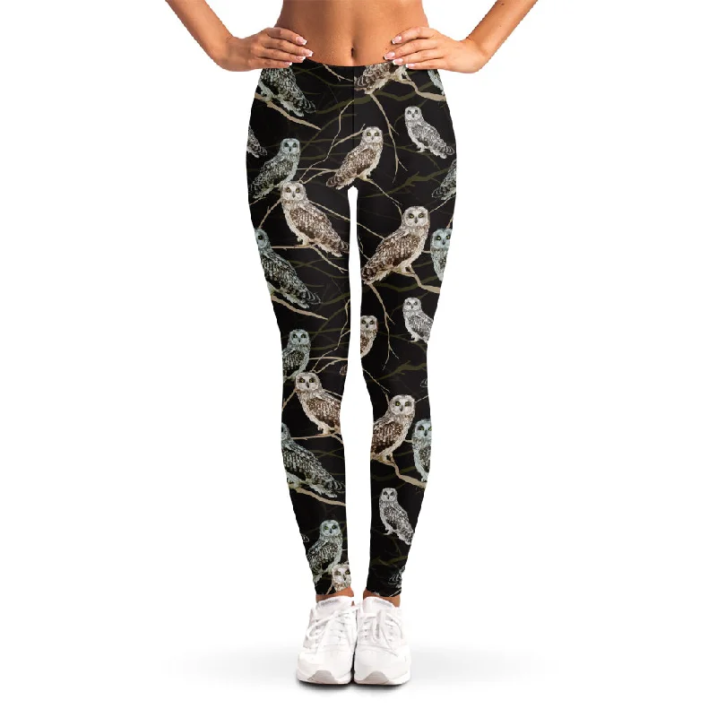 Night Owl Pattern Print Women's Leggings Chic Floral Print Leggings