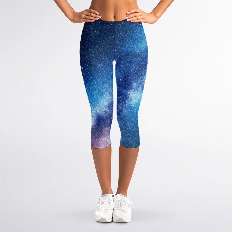 Night Sky Milky Way Print Women's Capri Leggings Comfortable Cold Weather Leggings