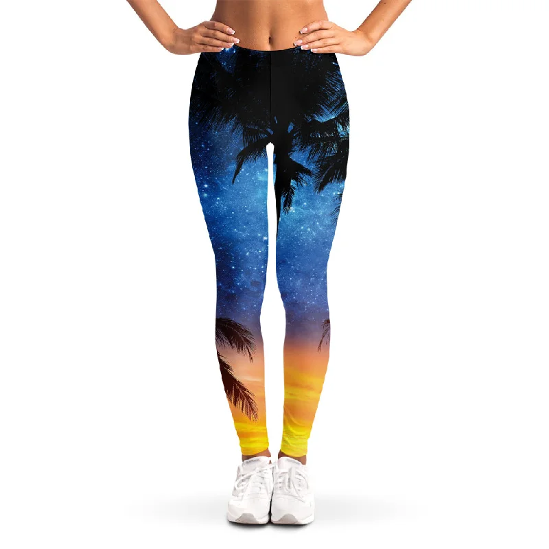 Night Sunset Sky And Palm Trees Print Women's Leggings Comfortable Workout Fitness Leggings