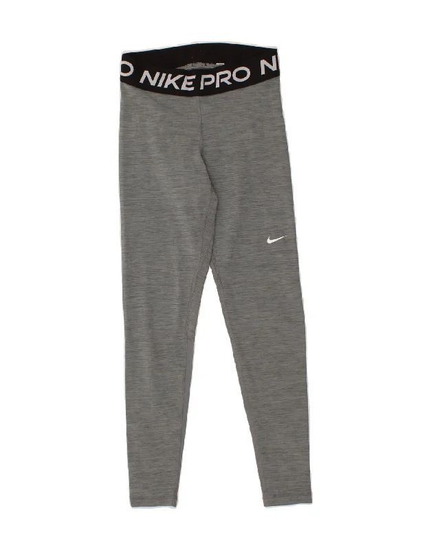 NIKE Womens Dri Fit Graphic Leggings UK 8 Small  Grey Stylish Sweatproof Leggings