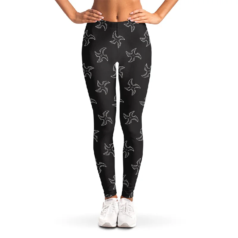 Ninja Shuriken Pattern Print Women's Leggings Elegant Velvet Leggings