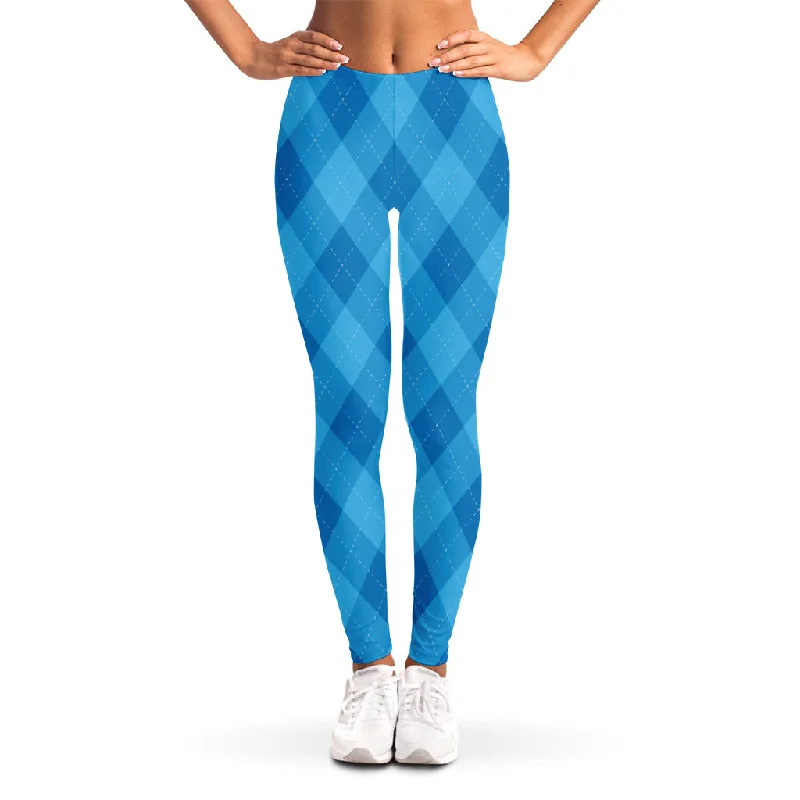 Ocean Blue Argyle Pattern Print Women's Leggings Cozy Bootcut Leggings