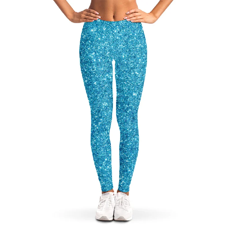 Ocean Blue (NOT Real) Glitter Print Women's Leggings Casual Sporty Leggings