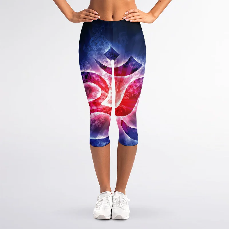 Om Sign Print Women's Capri Leggings Chic Velvet Soft Leggings