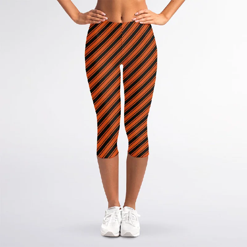 Orange And Black Halloween Pattern Print Women's Capri Leggings Cozy Full-Length Workout Leggings