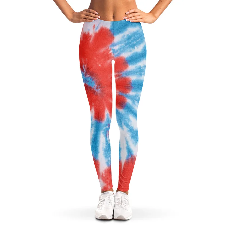 Orange And Blue Tie Dye Print Women's Leggings Trendy Cold Weather Tights