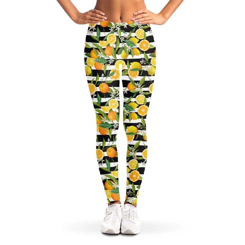 Orange And Lemon Striped Pattern Print Women's Leggings Comfortable Bootcut Workout Leggings