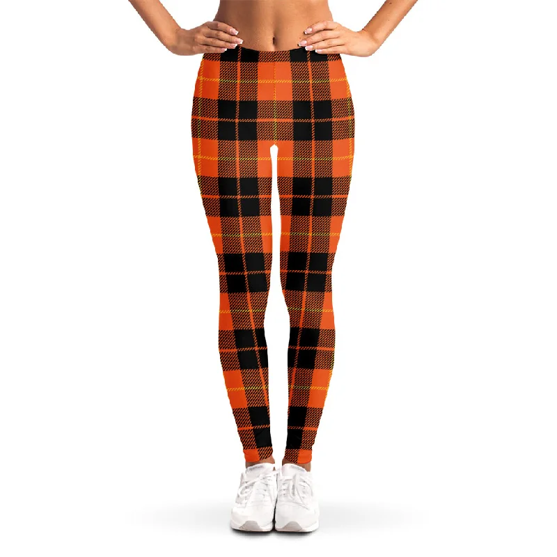 Orange Black And Yellow Tartan Print Women's Leggings Stylish Sweatproof Leggings