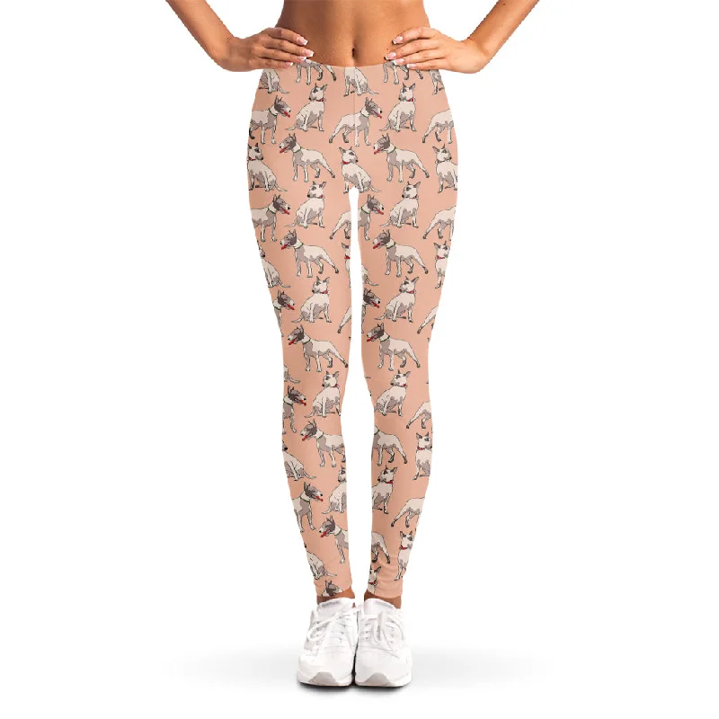 Orange Bull Terrier Pattern Print Women's Leggings Stylish Stretch Pants Leggings