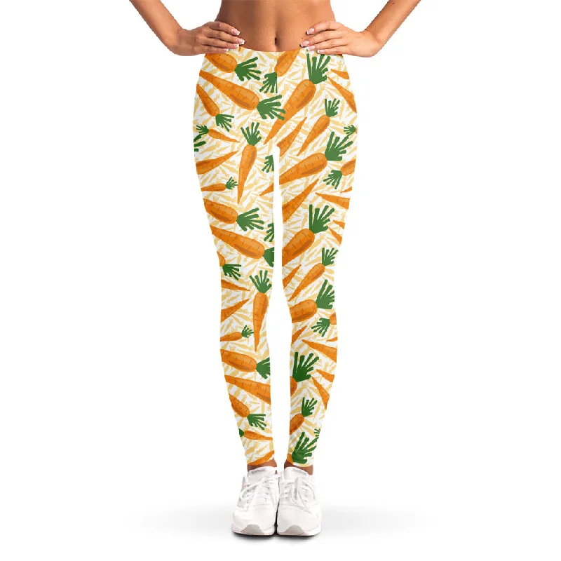 Orange Carrot Pattern Print Women's Leggings Elegant Embellished Leggings