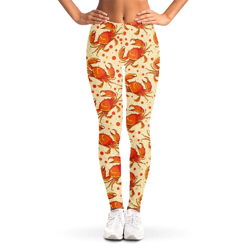 Orange Crab Pattern Print Women's Leggings Elegant Satin Finish Leggings