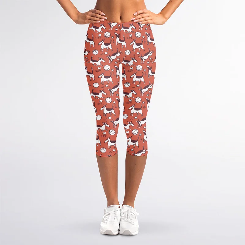 Orange Doodle Bull Terrier Pattern Print Women's Capri Leggings Stylish Lightweight Leggings