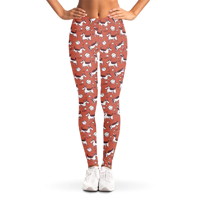 Orange Doodle Bull Terrier Pattern Print Women's Leggings Stylish Stretch-Waist Leggings