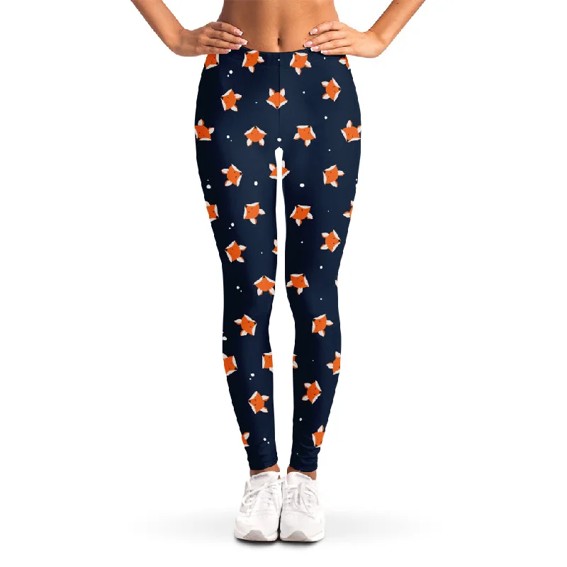 Orange Fox Pattern Print Women's Leggings Casual Slim-Fit Leggings