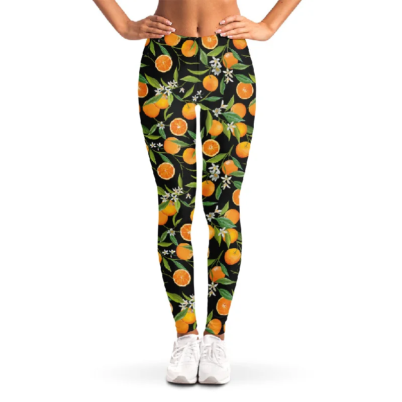 Orange Fruit Pattern Print Women's Leggings Elegant Metallic Leggings