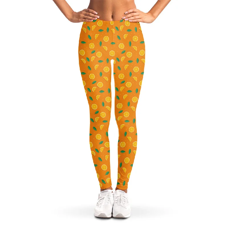 Orange Fruit Slices Pattern Print Women's Leggings Trendy Mesh Leggings