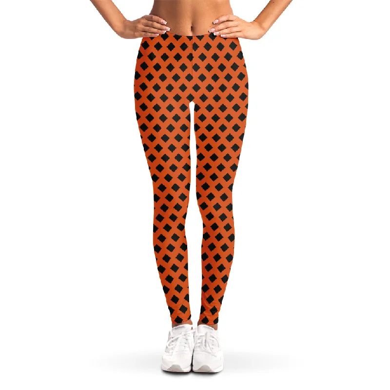 Orange Halloween Pattern Print Women's Leggings Trendy Patterned Leggings